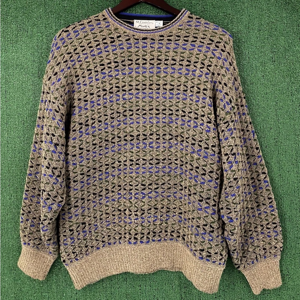 VTG 80’s St. Croix Knits Multicolor Textured Patterned Sweater Large USA Made